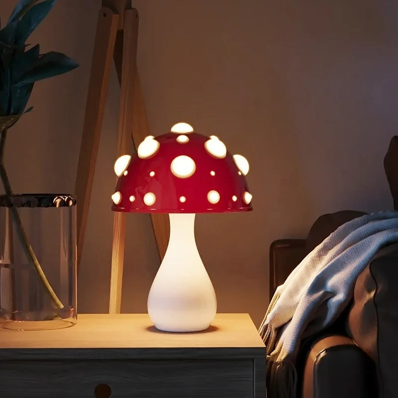 Lampe de Table Champignon LED Amanita Envoûtante – Dimmable et Sans Fil !