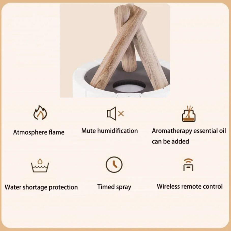 Multifunctionele LED-tafellamp met vlam effect – Verlichtende luchtbevochtiger en aromatherapie diffuser in één apparaat