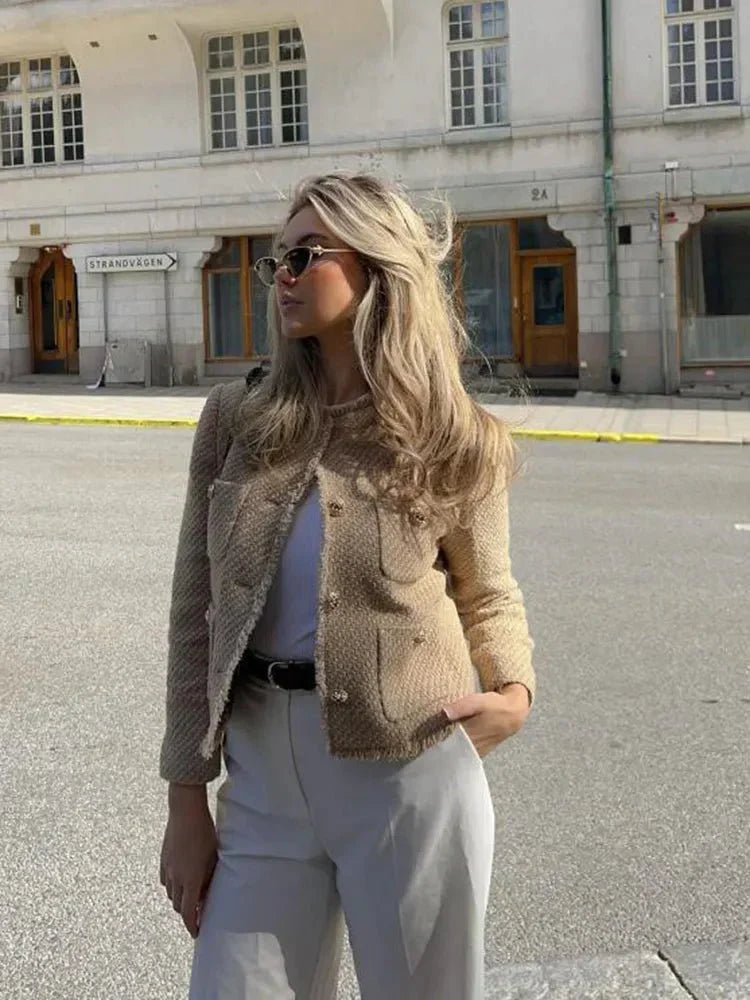 Blazer Femme en Tweed Melinda, Coupe Ajustée et Élégance Intemporelle pour Toutes Occasions