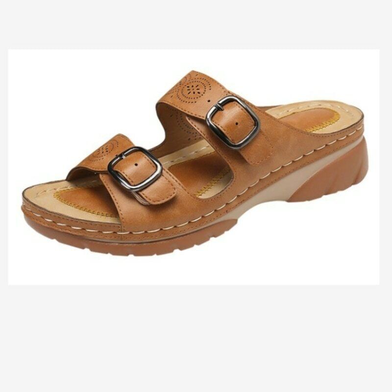 Sandales Orthopédiques en Cuir Ajustables pour Femmes avec Support de Voûte Plantaire – Confort Respirant et Talon Bas