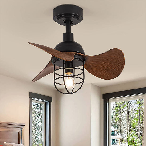 Ventilateur de plafond en noyer foncé élégant avec lumière intégrée – Parfait pour les espaces chaleureux