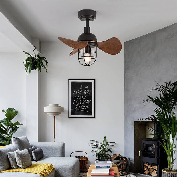 Ventilateur de plafond en noyer foncé élégant avec lumière intégrée – Parfait pour les espaces chaleureux