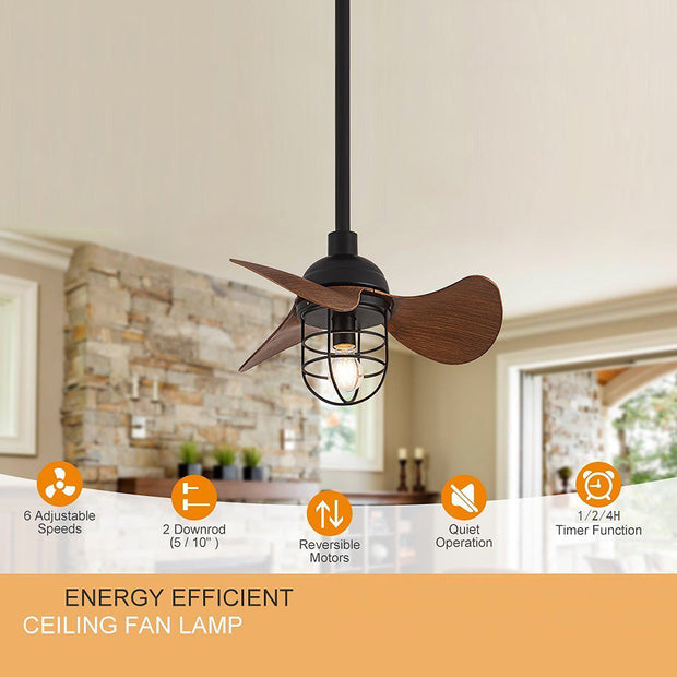 Ventilateur de plafond en noyer foncé élégant avec lumière intégrée – Parfait pour les espaces chaleureux