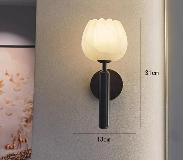 Elegant Pink Marble Wall Sconce – Stylish Marble and Copper Design with Integrated LED Lighting