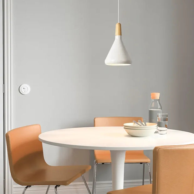 Fancy French macaron cone pendant – Elegant aluminum and wood lamp for a stylish touch