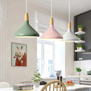Fancy French macaron cone pendant – Elegant aluminum and wood lamp for a stylish touch