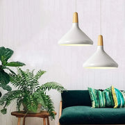 Fancy French macaron cone pendant – Elegant aluminum and wood lamp for a stylish touch