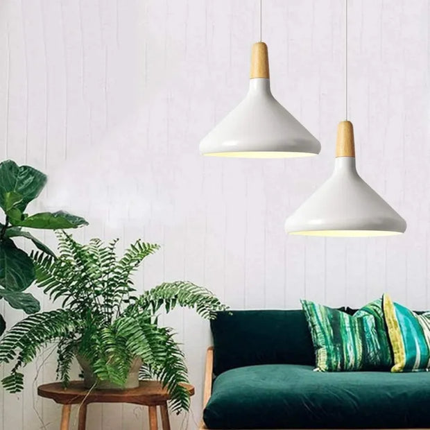 Fancy French macaron cone pendant – Elegant aluminum and wood lamp for a stylish touch