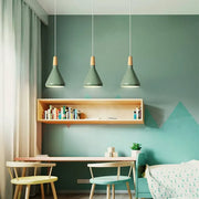 Fancy French macaron cone pendant – Elegant aluminum and wood lamp for a stylish touch