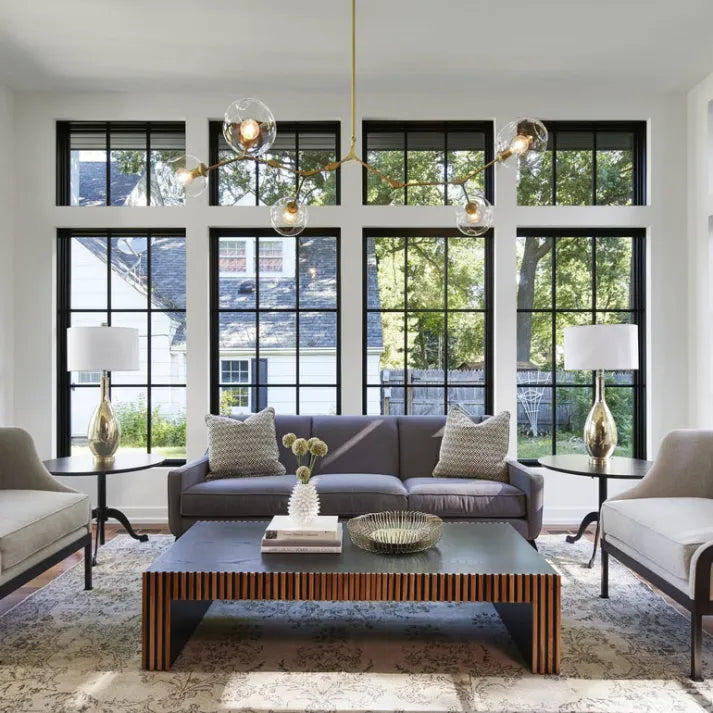 Sleek Sputnik Bifurcation Chandelier – Contemporary Elegance in Blown Glass and Metal