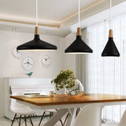 Fancy French macaron cone pendant – Elegant aluminum and wood lamp for a stylish touch