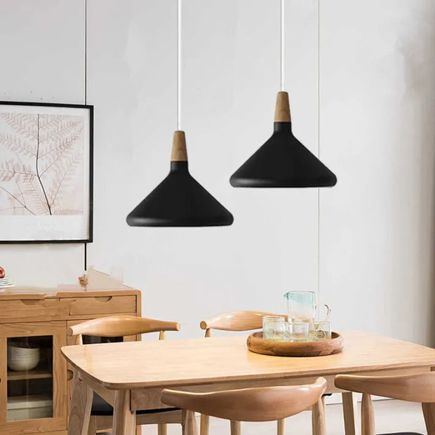 Fancy French macaron cone pendant – Elegant aluminum and wood lamp for a stylish touch