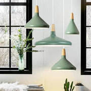 Fancy French macaron cone pendant – Elegant aluminum and wood lamp for a stylish touch