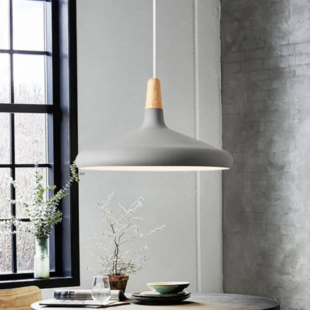 Fancy French macaron cone pendant – Elegant aluminum and wood lamp for a stylish touch