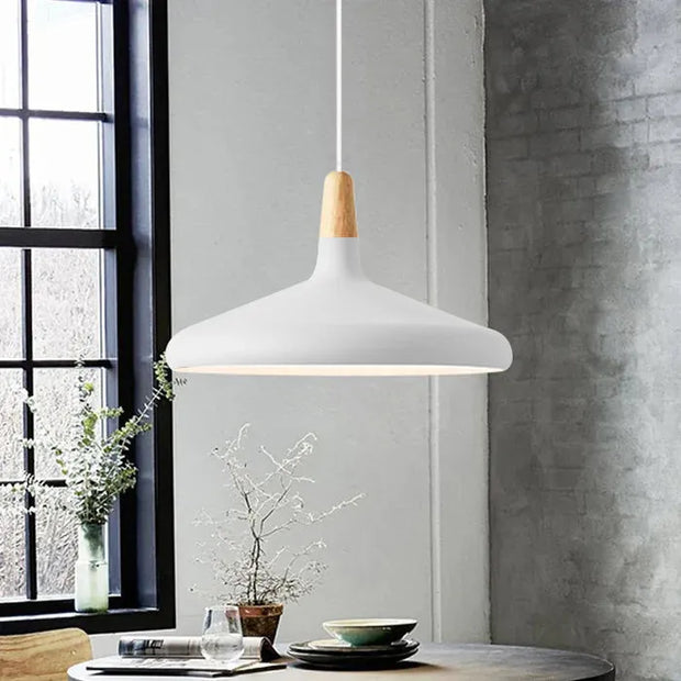 Fancy French macaron cone pendant – Elegant aluminum and wood lamp for a stylish touch