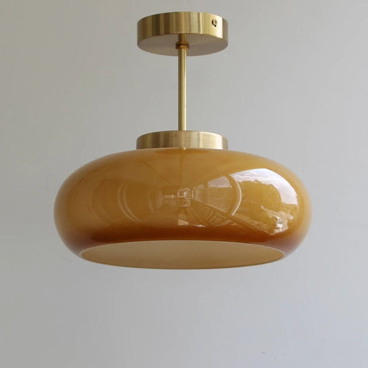 Chic Vintage Semi-Flush Ceiling Light – Embrace Retro Elegance with a Warm Orange Glass Lampshade