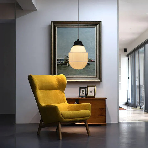Élégante suspension en verre blanc givré géométrique inspirée des vintage – Une touche d'élégance pour votre espace