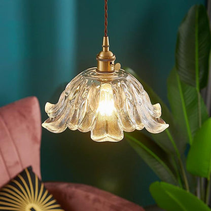 Suspension en Verre Inspirée des Fleurs – Lampe Suspendue Chic avec Accent Doré Luxueux