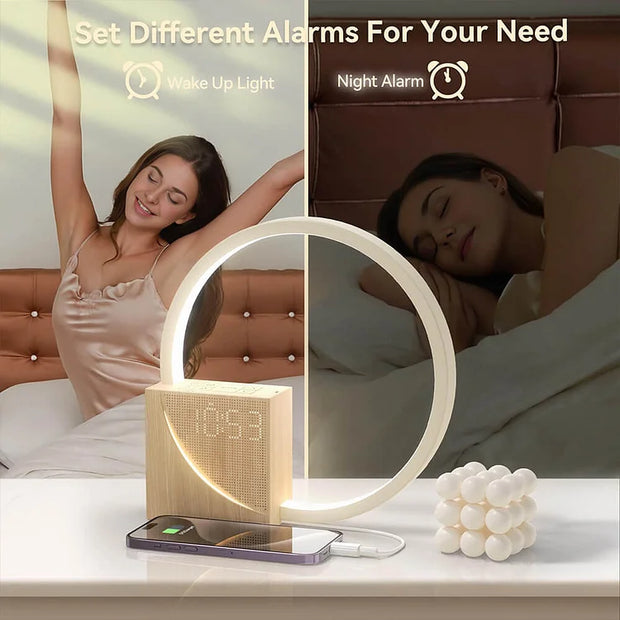 Elegant wooden touch control alarm clock lamp – Chic night light for your space