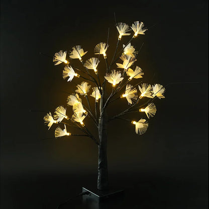 Lampe de table en forme d'arbre fleur en fibre optique enchanteresse – Adoptez une lueur blanche douce pour une ambiance élégante