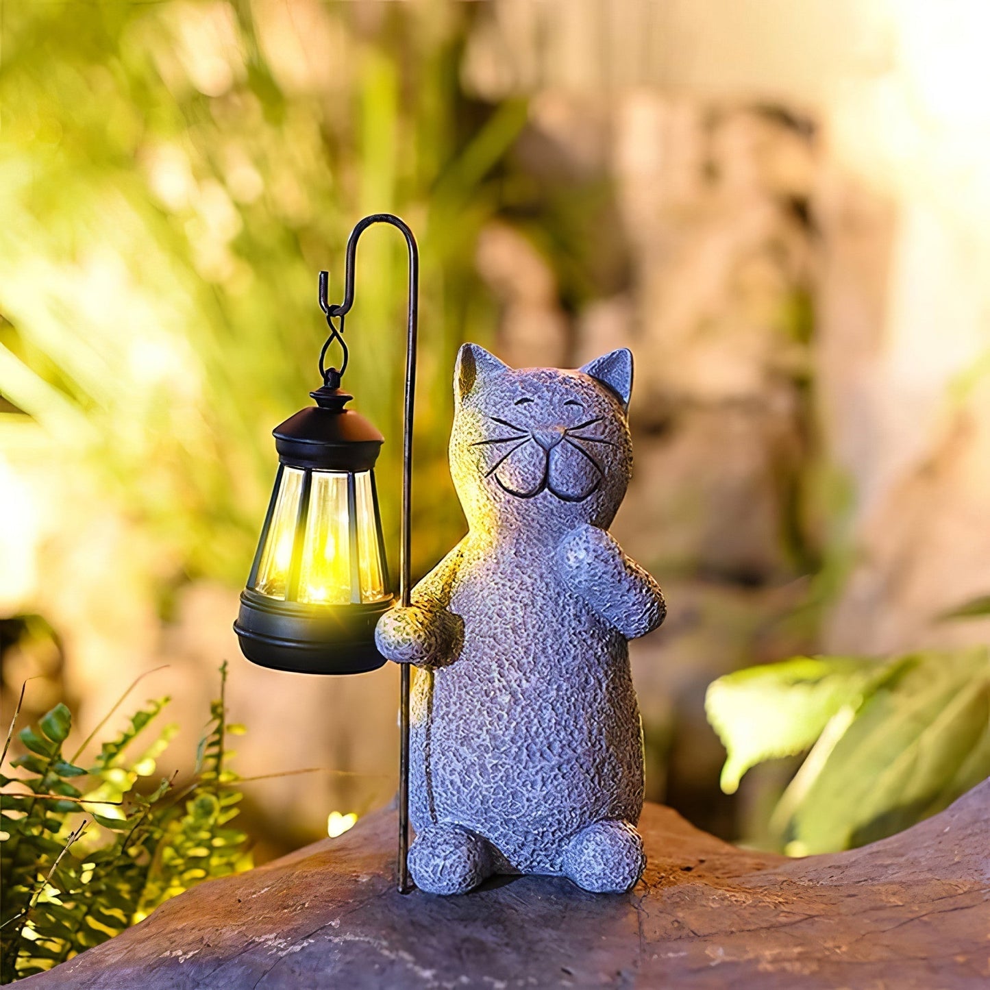 Statue de chat solaire dorée enchantée - Décor extérieur époustouflant avec lumières LED illuminantes