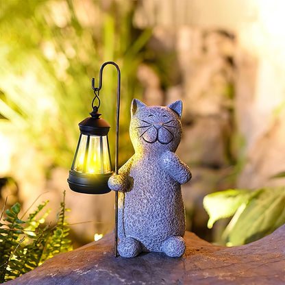 Statue de chat solaire dorée enchantée - Décor extérieur époustouflant avec lumières LED illuminantes