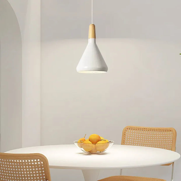 Fancy French macaron cone pendant – Elegant aluminum and wood lamp for a stylish touch