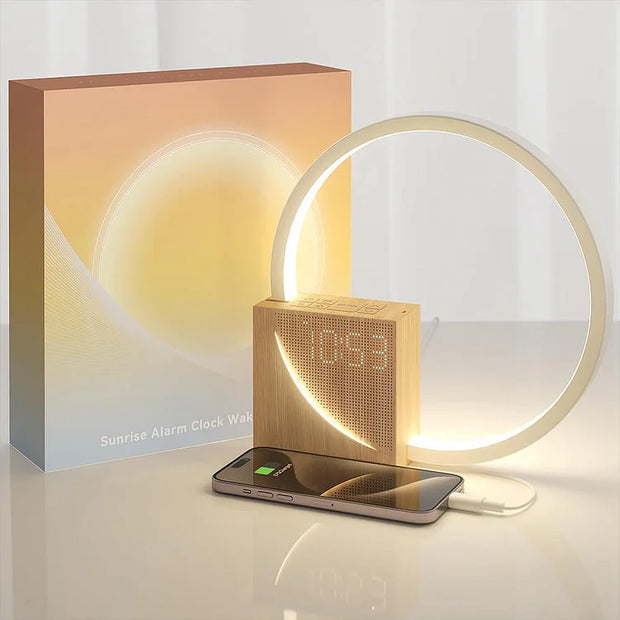 Elegant wooden touch control alarm clock lamp – Chic night light for your space
