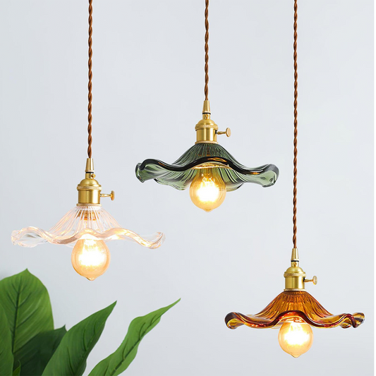 Suspension LED en verre floral élégant – Design inspiré de la floraison pour une atmosphère chaleureuse et accueillante (compatible E27)