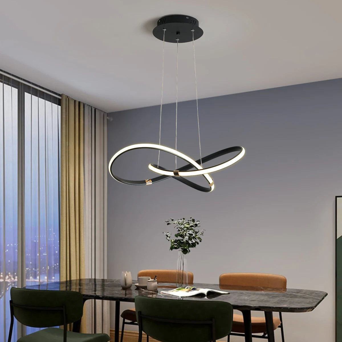 Lustre LED Marion Élégant – Superbe Suspension Noir et Or Parfaite pour les Espaces Chaleureux