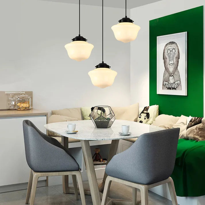 Élégante suspension en verre blanc givré géométrique inspirée des vintage – Une touche d'élégance pour votre espace