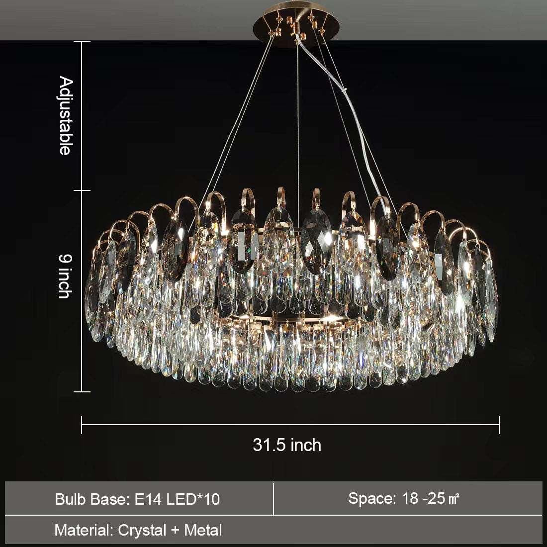 Chandelier en cristal K9 élégant – Éblouissante lumière LED rose gold avec fonction dimmable (Disponible en différentes tailles)