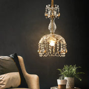 Chic rattan and crystal LED lampshade - Elegant lighting for your living room, kitchen, or terrace
