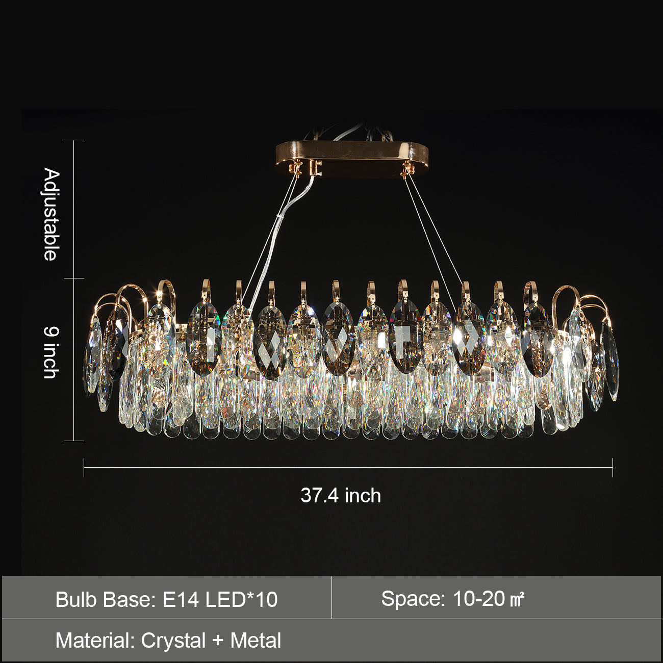 Chandelier en cristal K9 élégant – Éblouissante lumière LED rose gold avec fonction dimmable (Disponible en différentes tailles)
