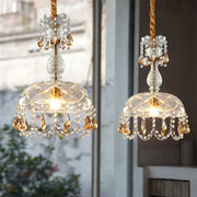 Chic rattan and crystal LED lampshade - Elegant lighting for your living room, kitchen, or terrace