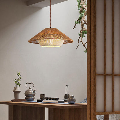 Applique suspendue en rotin japonais élégant – Lampe suspendue inspirée du rétro zen avec douille E27