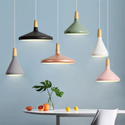 Fancy French macaron cone pendant – Elegant aluminum and wood lamp for a stylish touch