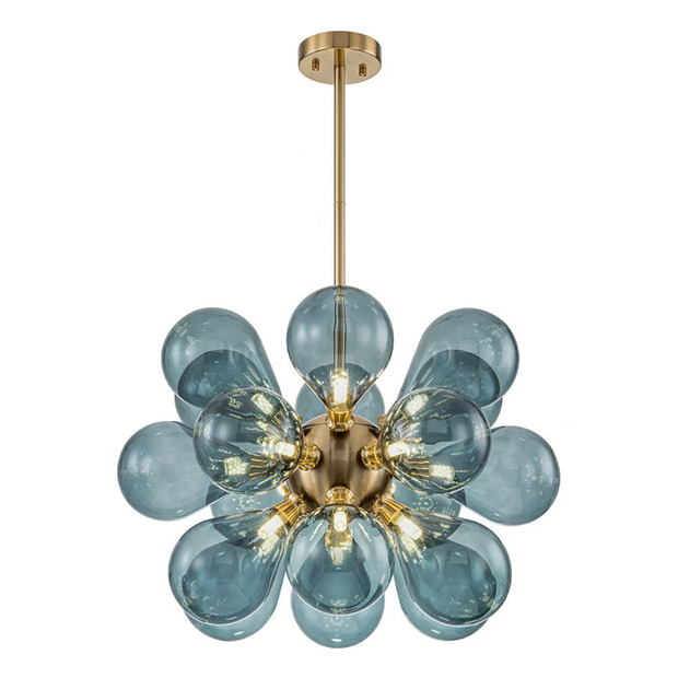 Superb blue spherical bubble chandelier - Contemporary pendant light with artistic glass design