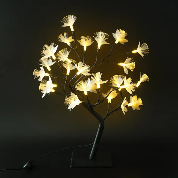 Table lamp in the shape of an enchanting fiber optic flower tree – Embrace a soft white glow for an elegant ambiance