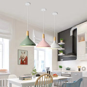 Fancy French macaron cone pendant – Elegant aluminum and wood lamp for a stylish touch
