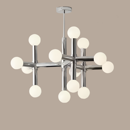Elegante Scandinavische glazen bolvormige kroonluchter – Stijlvolle moderne hanglamp met een chique chromen afwerking