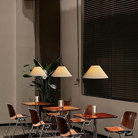 Scandinavian elegance: Cream fabric LED pendant light with Nordic pleated design