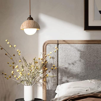 Elegante hanglamp van natuurlijk marmer – LED-wandlamp met een ontwerp dat hout en marmer combineert