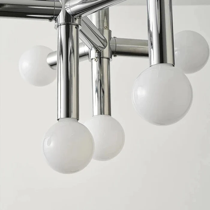 Elegante Scandinavische glazen bolvormige kroonluchter – Stijlvolle moderne hanglamp met een chique chromen afwerking