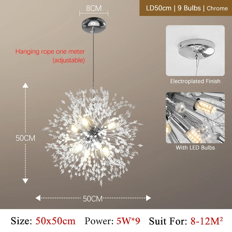 Chandelier LED en cristal élégant – Fini chrome stylé avec éclairage G9