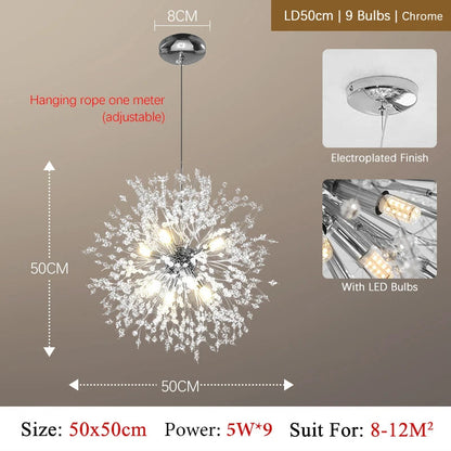 Chandelier LED en cristal élégant – Fini chrome stylé avec éclairage G9