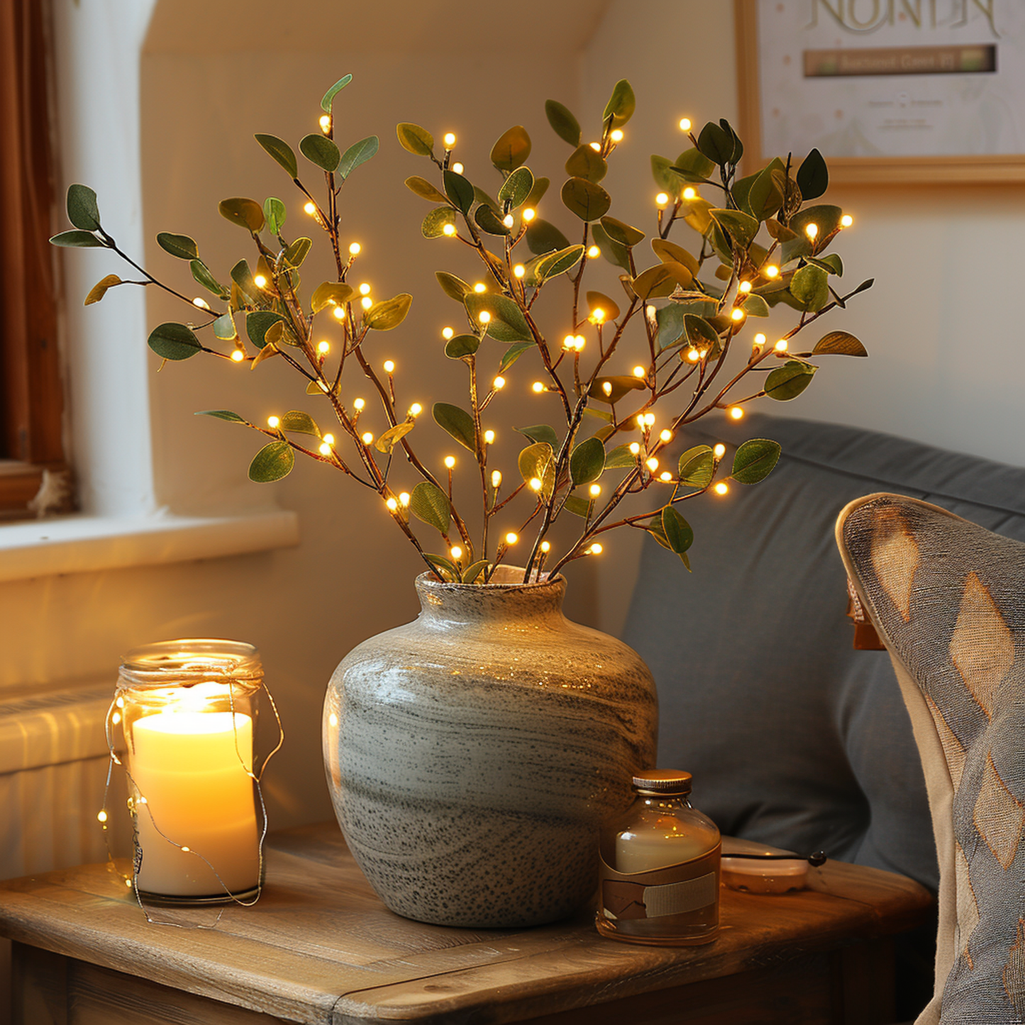 Fairy light garland in olive branches – Create a soothing natural atmosphere