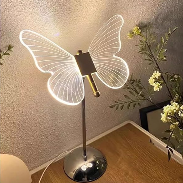 Lampe de table en cristal élégant en forme de papillon – Un accent lumineux charmant pour rehausser votre espace