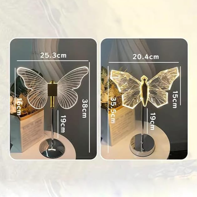 Lampe de table en cristal élégant en forme de papillon – Un accent lumineux charmant pour rehausser votre espace