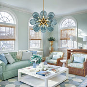 Superb blue spherical bubble chandelier - Contemporary pendant light with artistic glass design